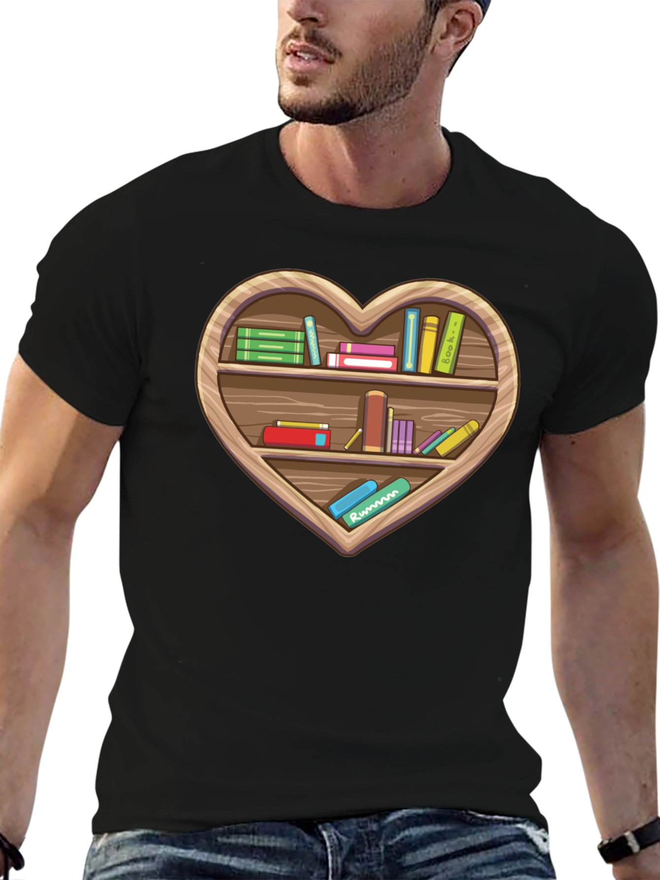 Book Lover Heart Bookshelf T-Shirt
