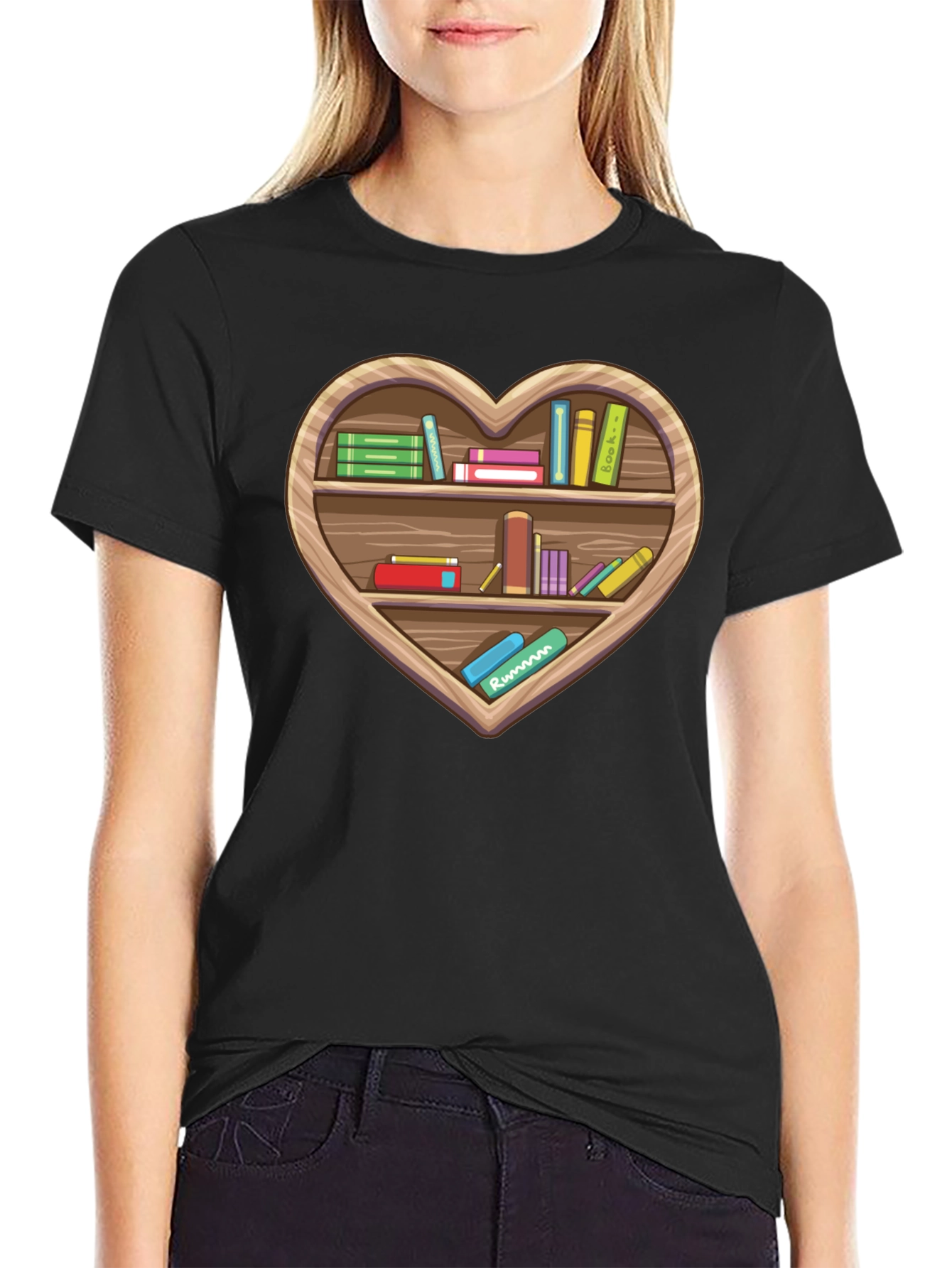 Book Lover Heart Bookshelf T-Shirt