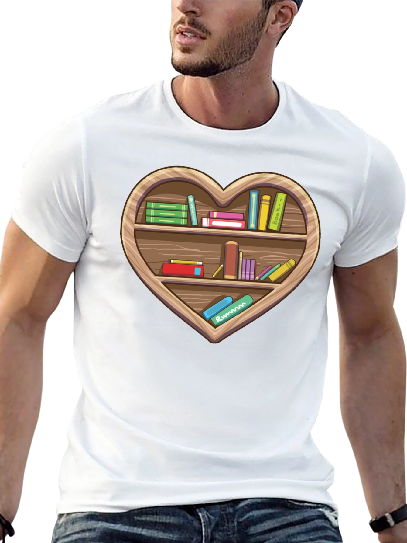 Book Lover Heart Bookshelf T-Shirt