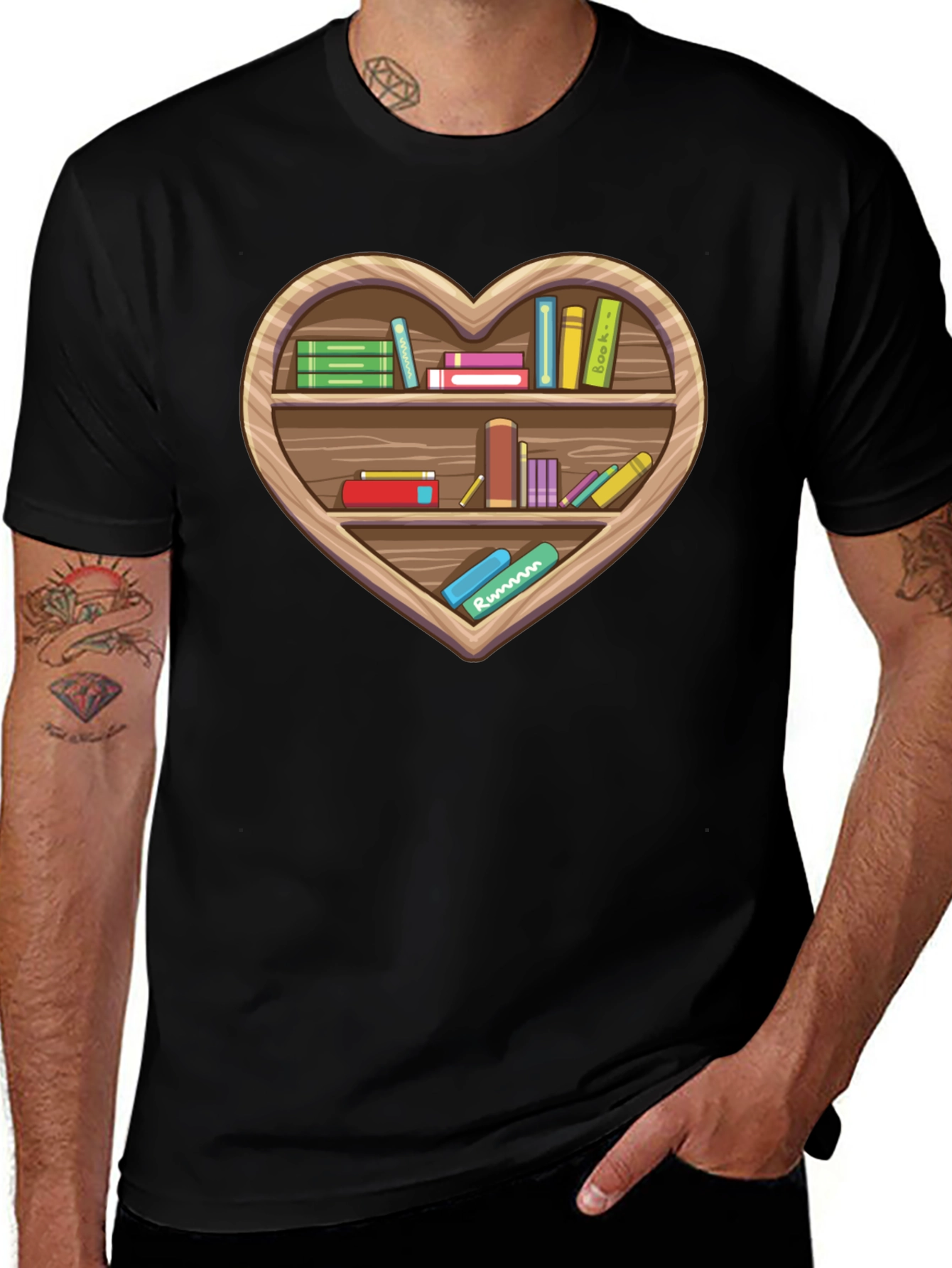 Book Lover Heart Bookshelf T-Shirt