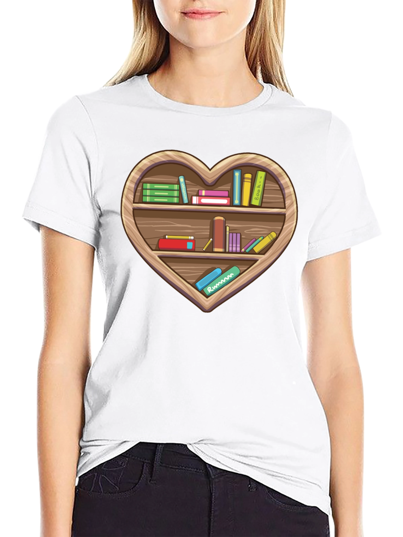 Book Lover Heart Bookshelf T-Shirt