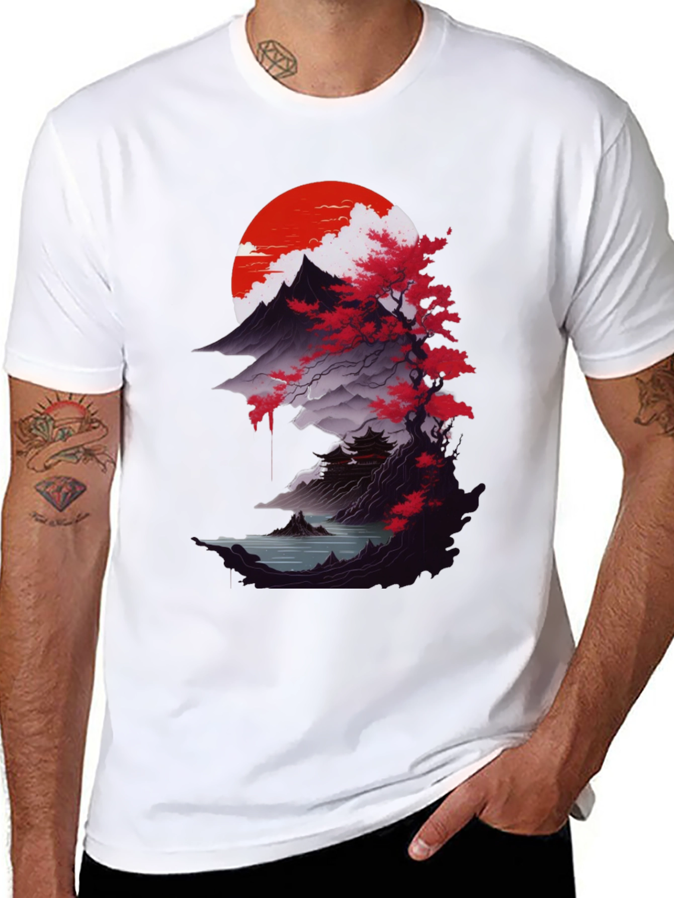 Japanese Sunset Graphic Tee - Black