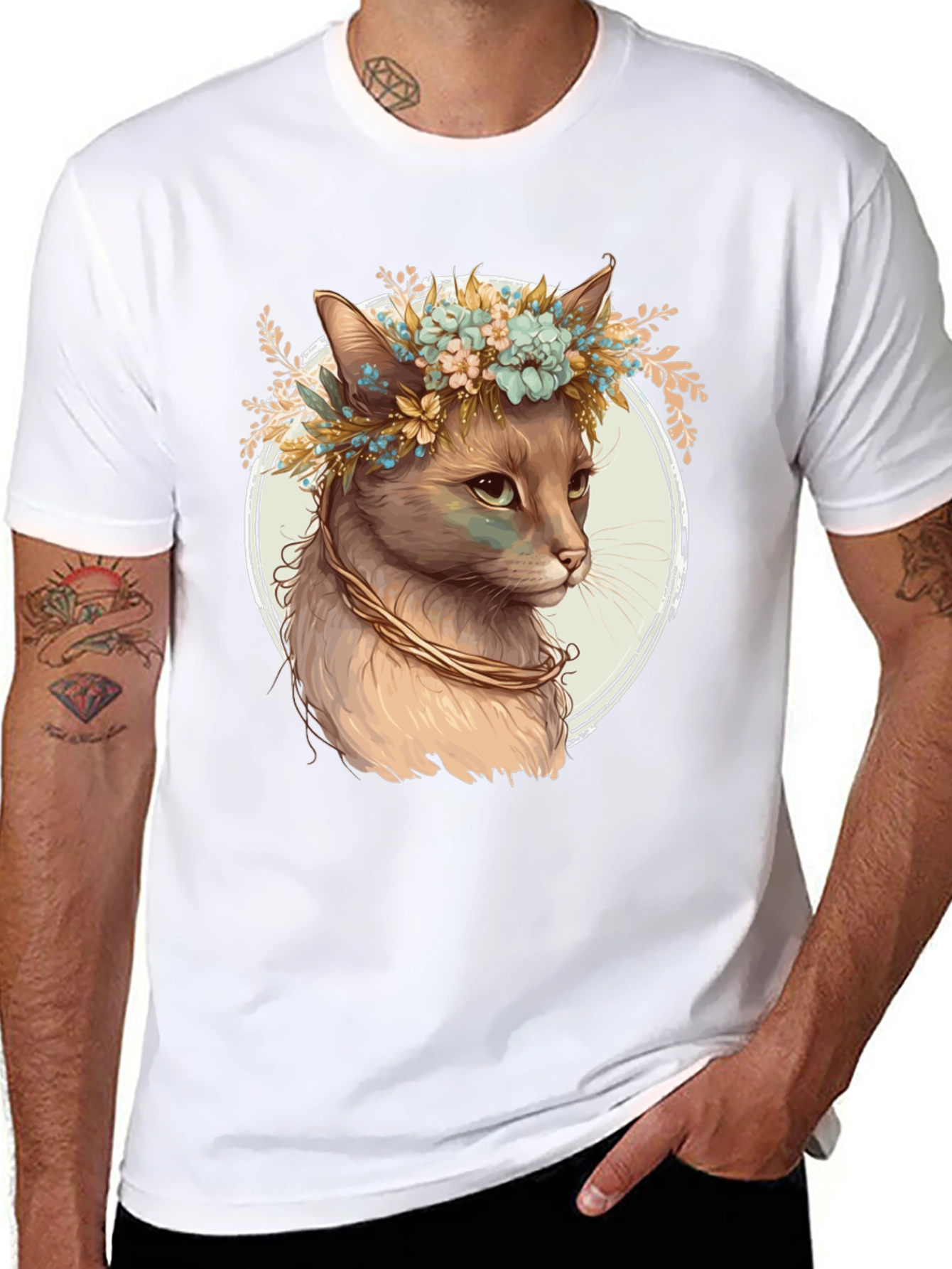 Cat with Flower Crown Graphic Tee