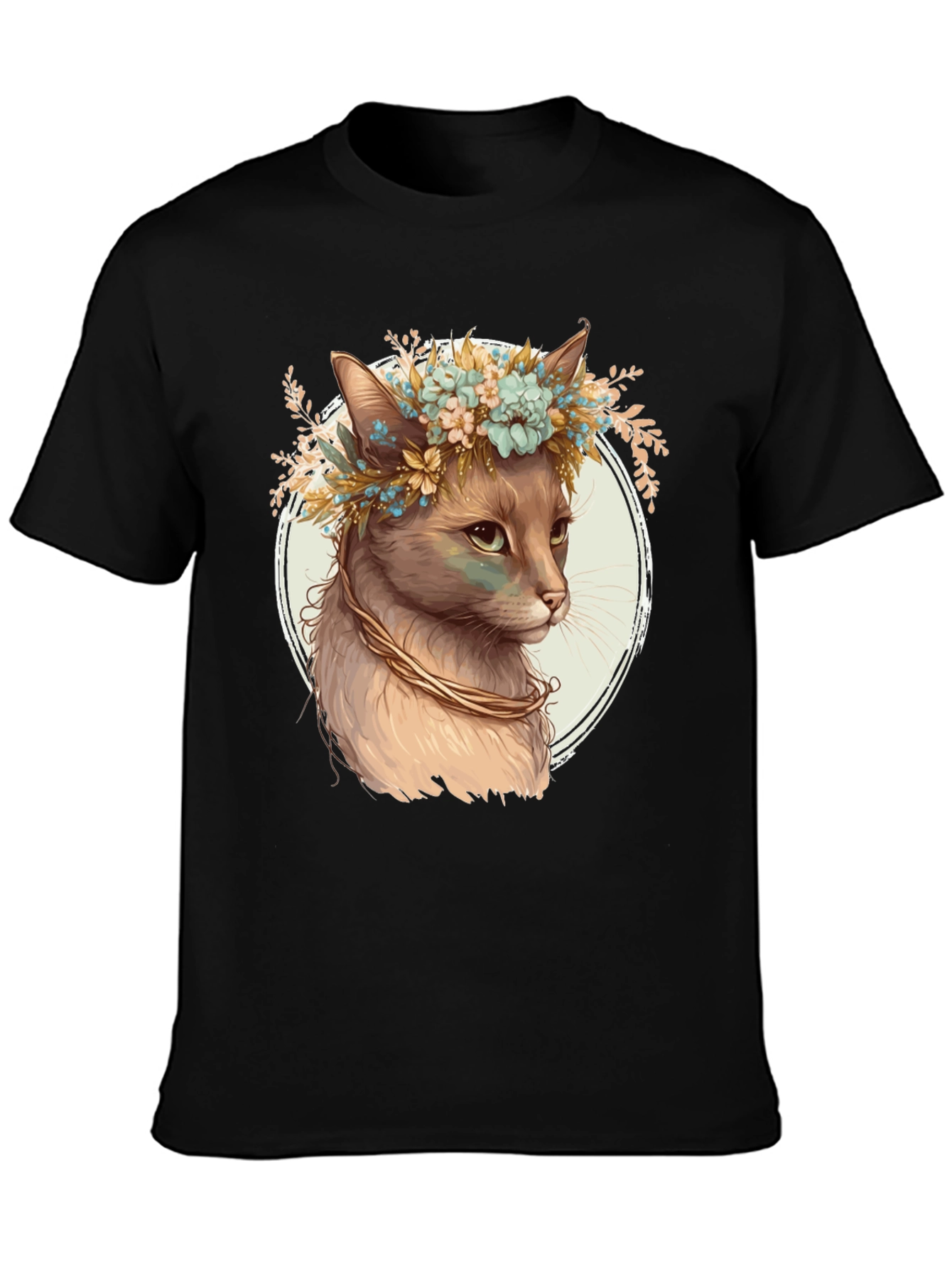 Cat with Flower Crown Graphic Tee