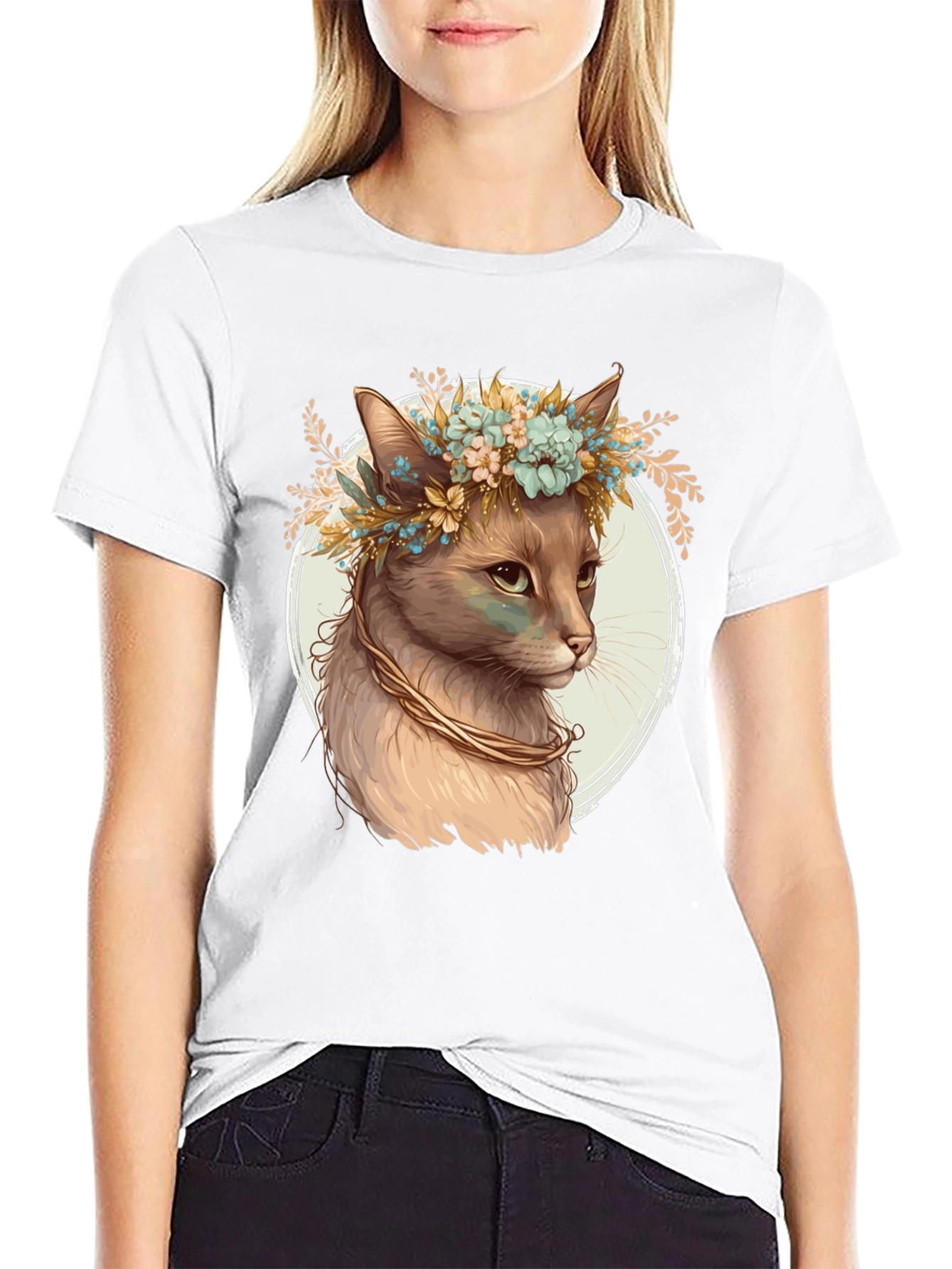 Cat with Flower Crown Graphic Tee