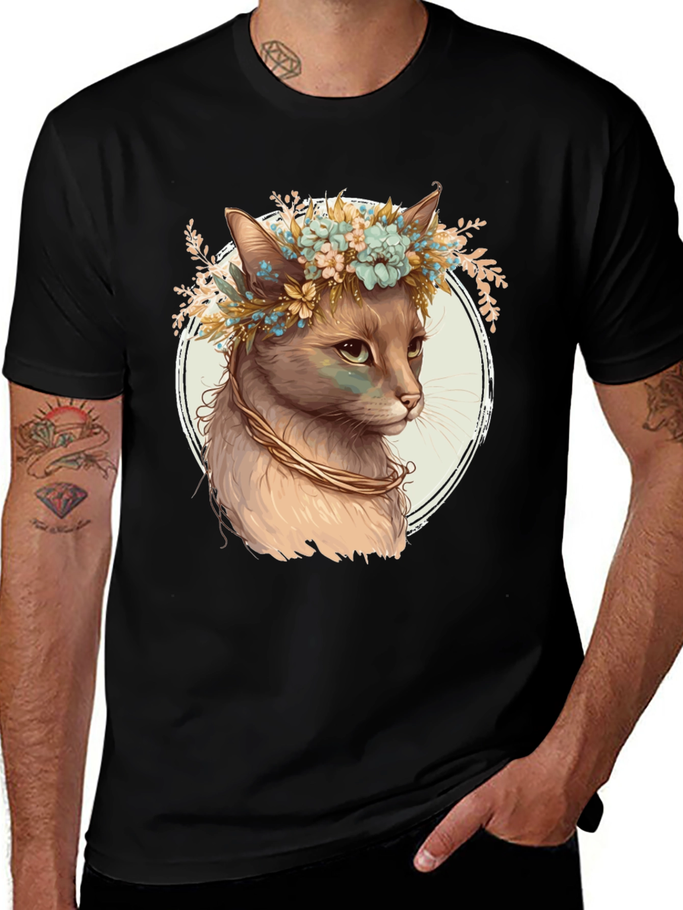 Cat with Flower Crown Graphic Tee