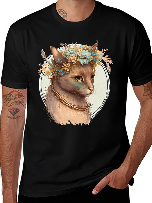 Cat with Flower Crown Graphic Tee