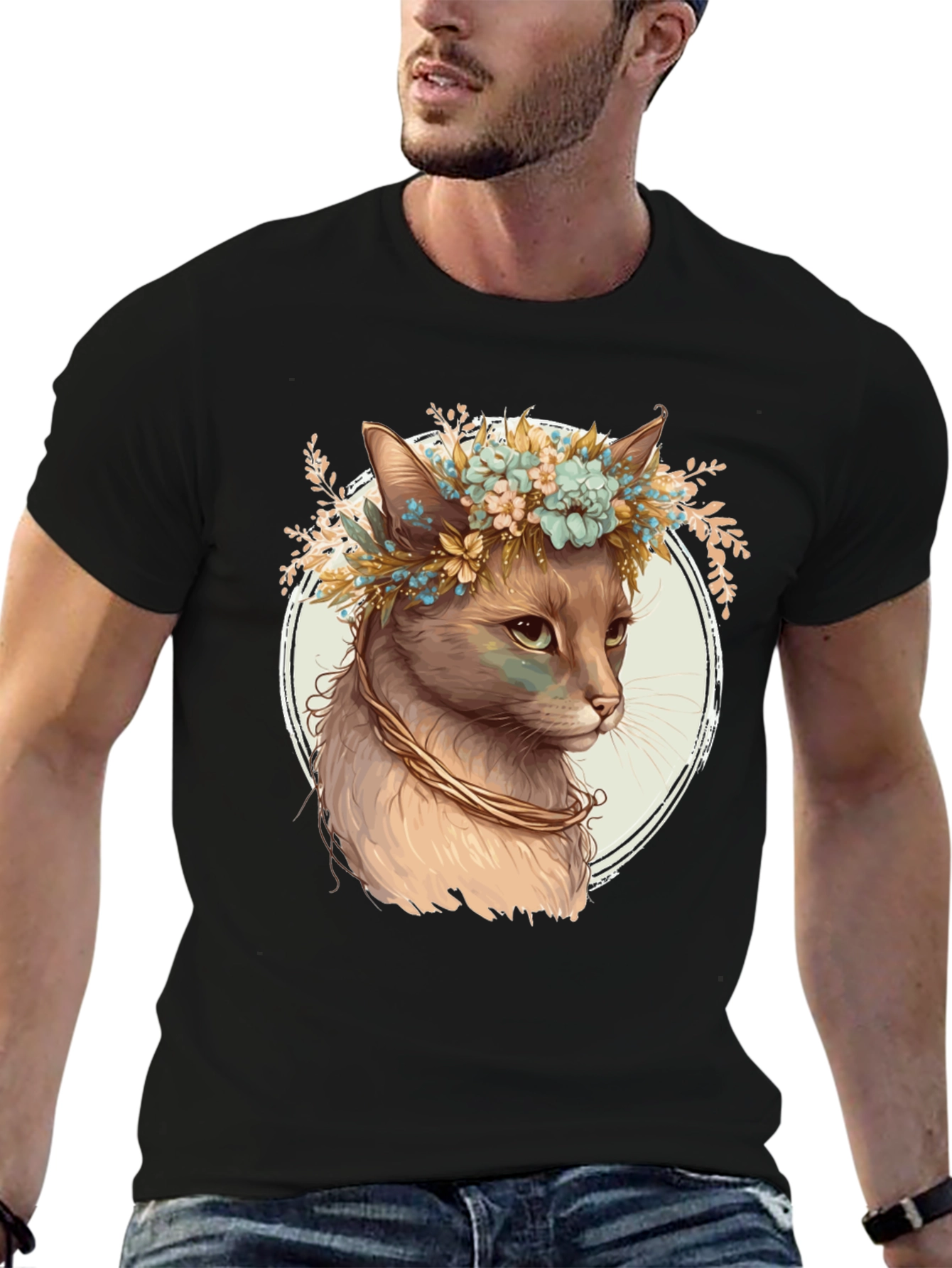 Cat with Flower Crown Graphic Tee