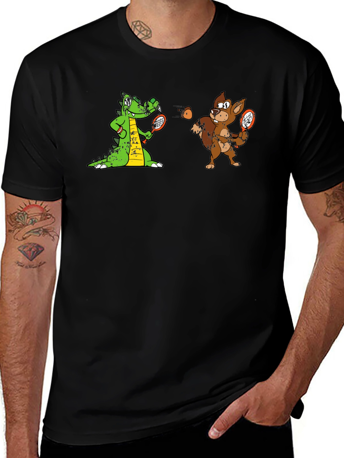 Tennis Crocodile vs Squirrel Graphic Tee