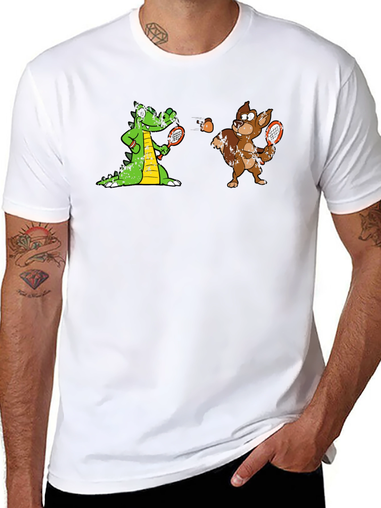 Tennis Crocodile vs Squirrel Graphic Tee