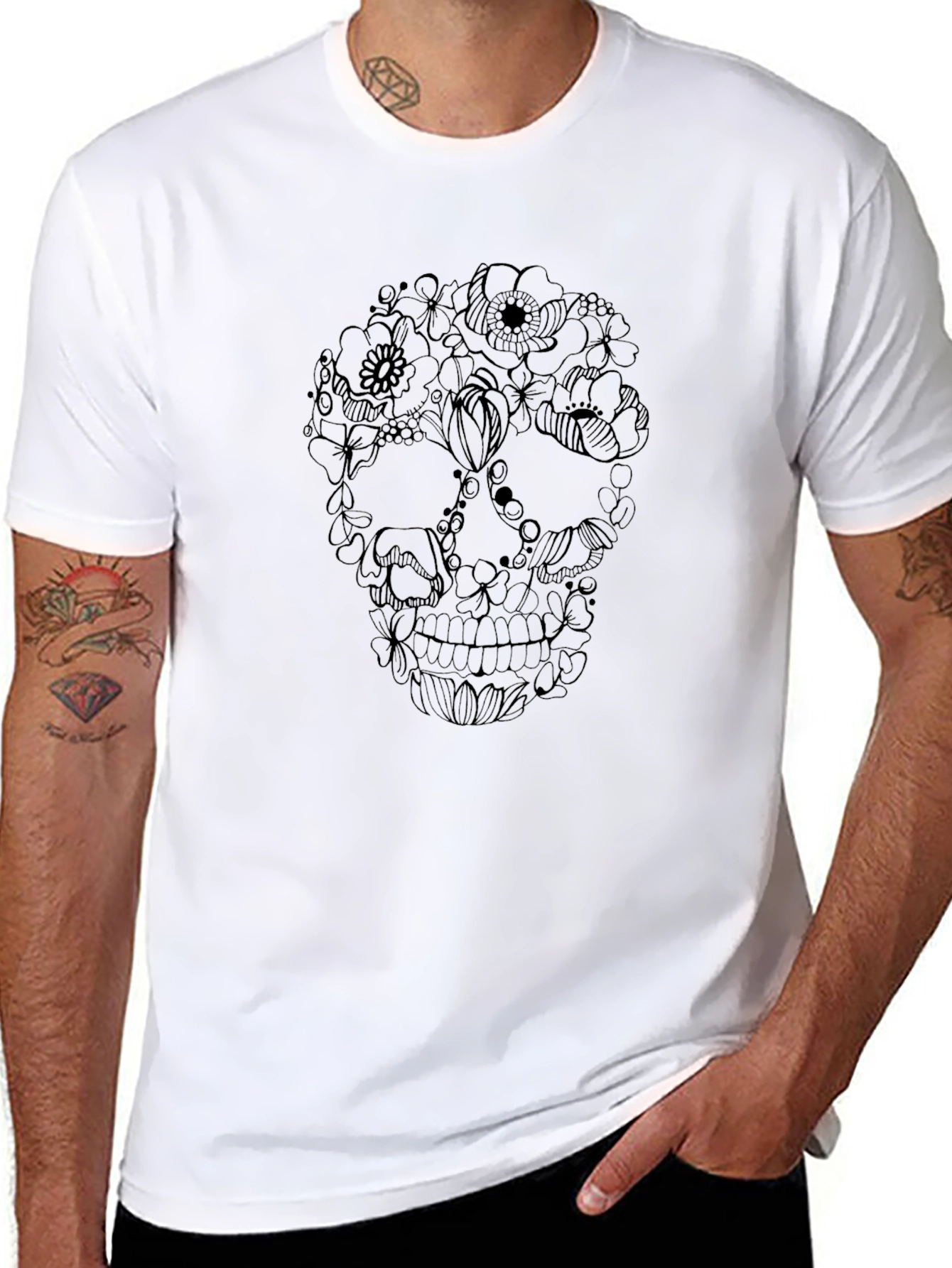 Floral Skull Graphic Black T-Shirt