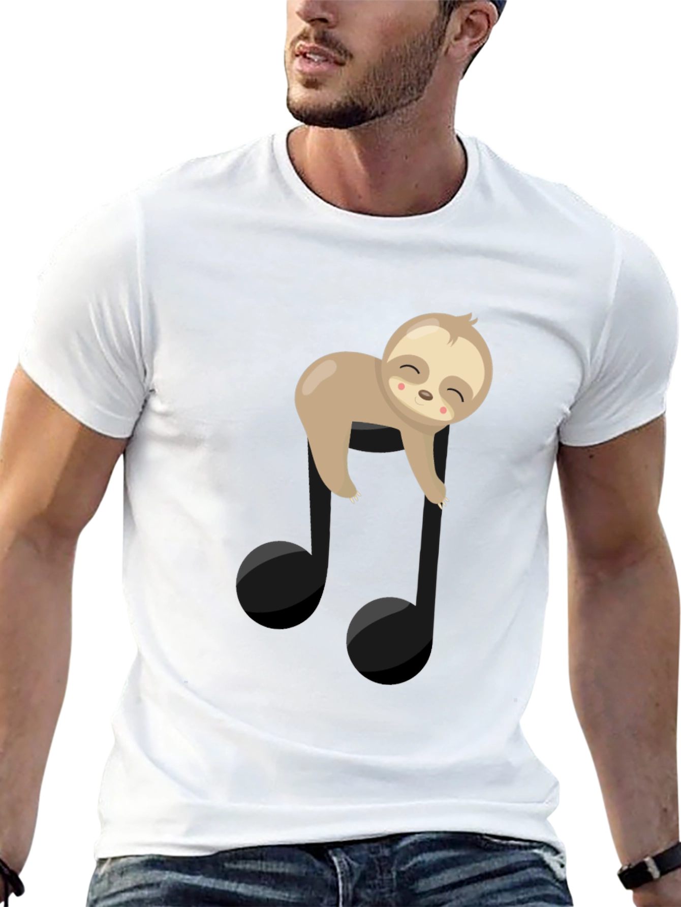 Sloth Music Note Graphic Tee - Black Cotton T-Shirt