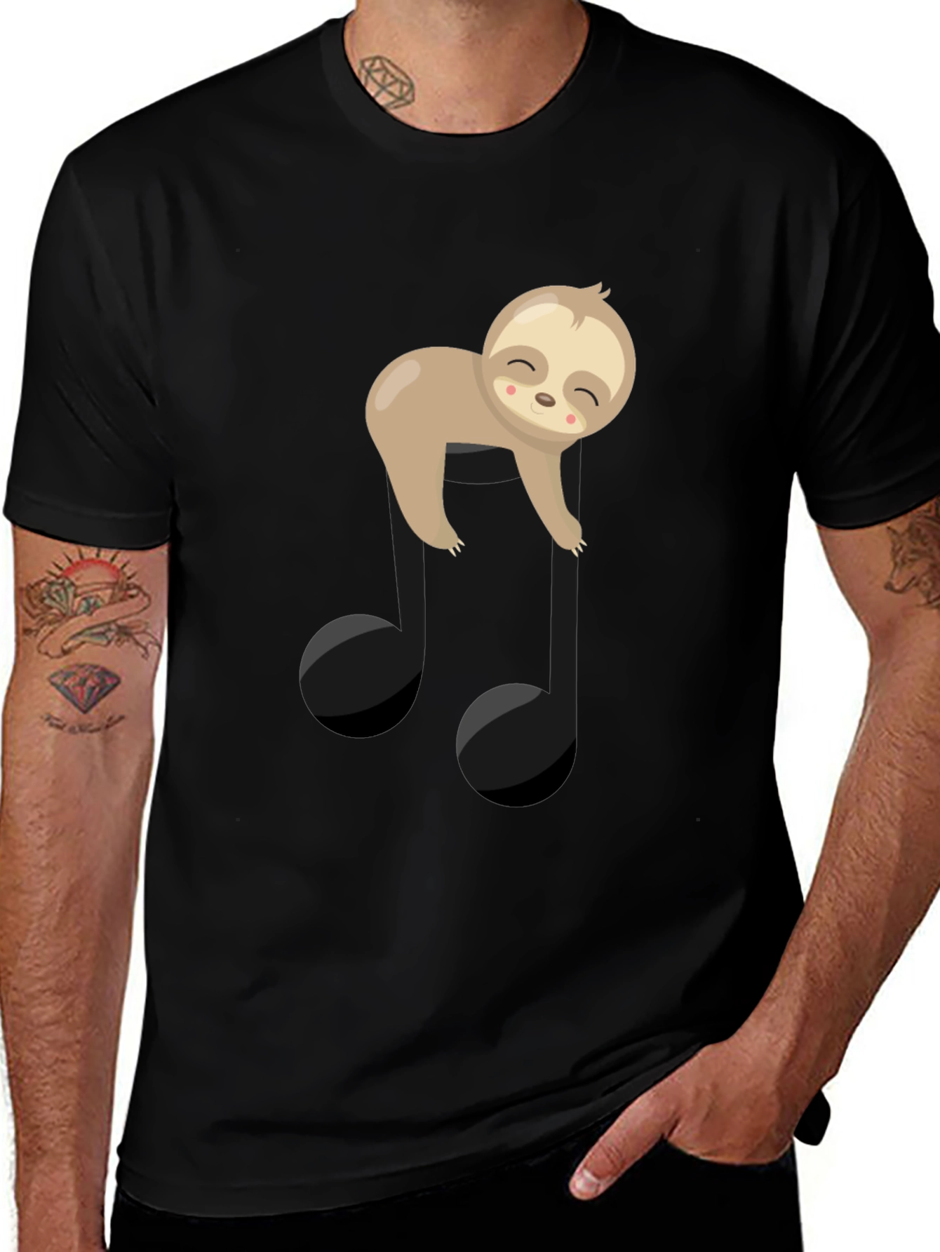 Sloth Music Note Graphic Tee - Black Cotton T-Shirt