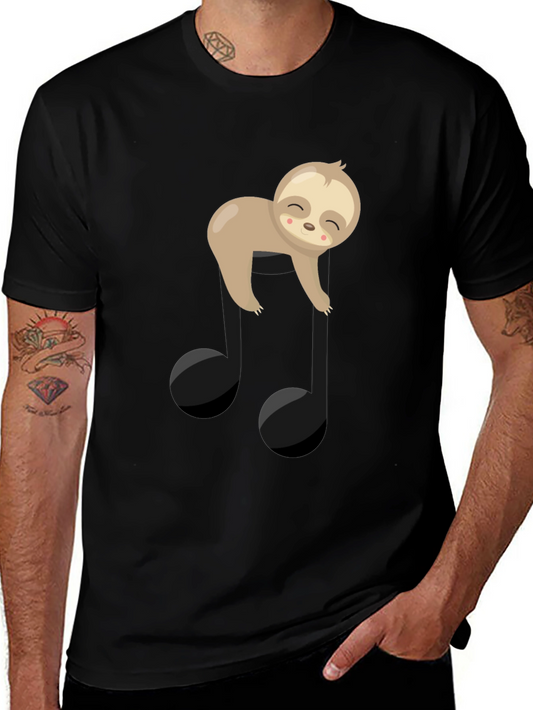 Sloth Music Note Graphic Tee - Black Cotton T-Shirt