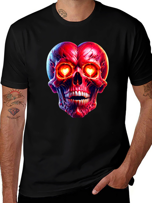 Heart-Eyed Skull Graphic Tee - Black