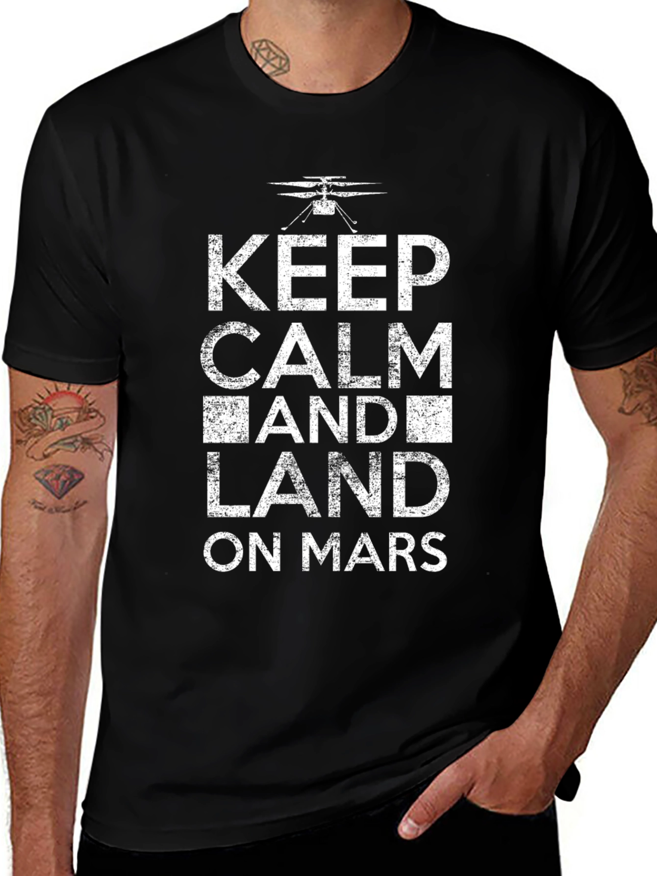 Keep Calm Land on Mars Black T-Shirt