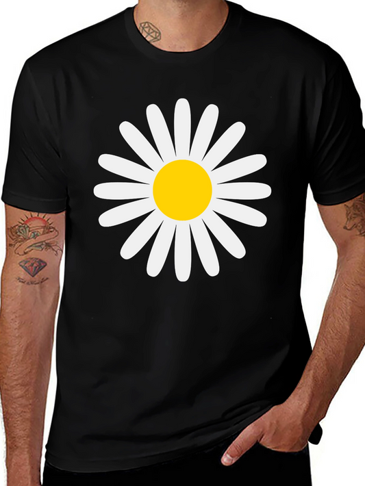 Daisy Flower Graphic T-Shirt - Black Cotton Blend Casual Tee