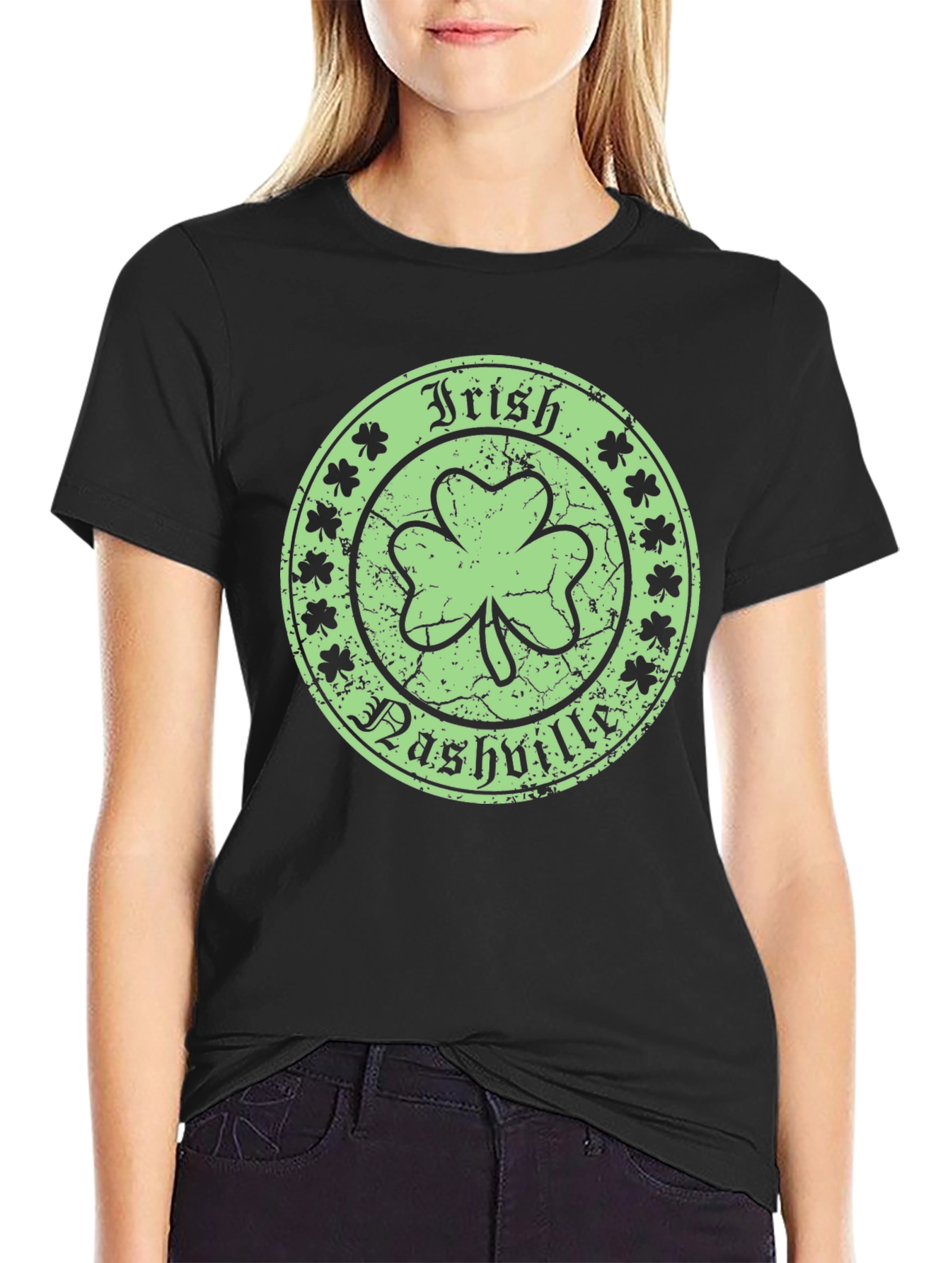 Irish Nashville Shamrock Black Graphic T-Shirt