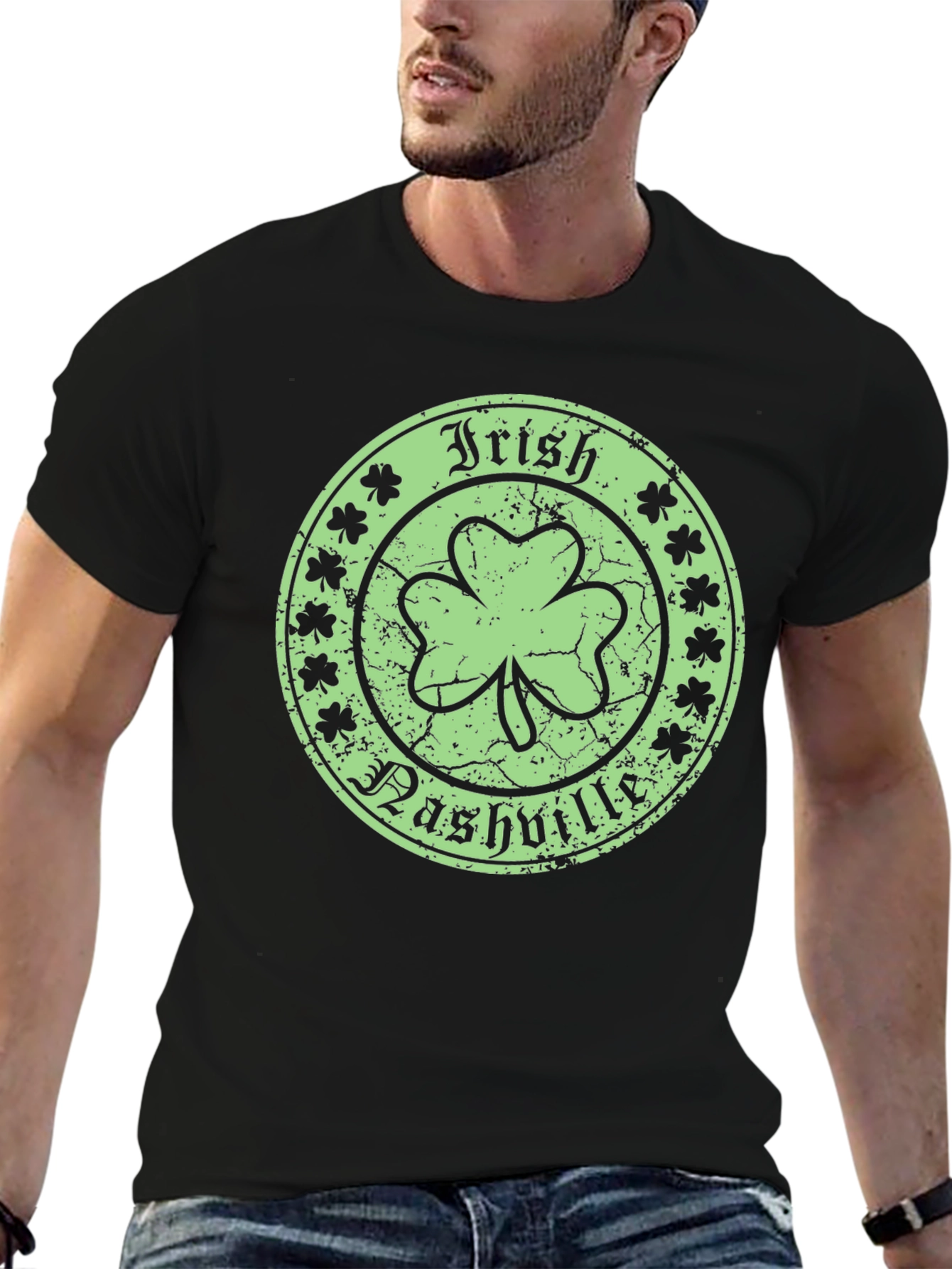 Irish Nashville Shamrock Black Graphic T-Shirt