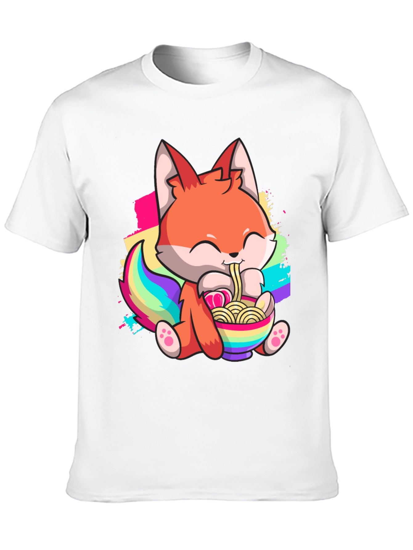 Cute Cartoon Fox Ramen Bowl Black T-shirt