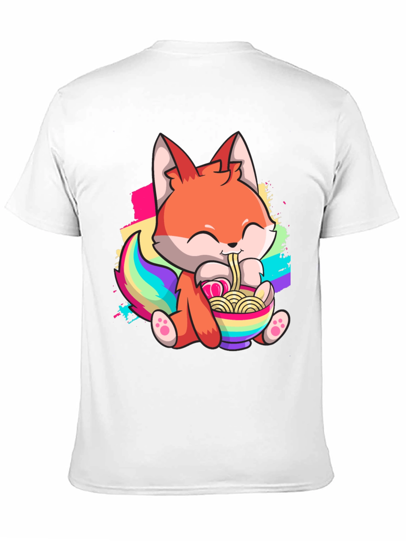 Cute Cartoon Fox Ramen Bowl Black T-shirt