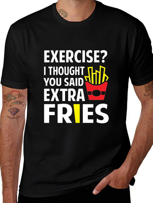 Funny Exercise Extra Fries Graphic T-Shirt