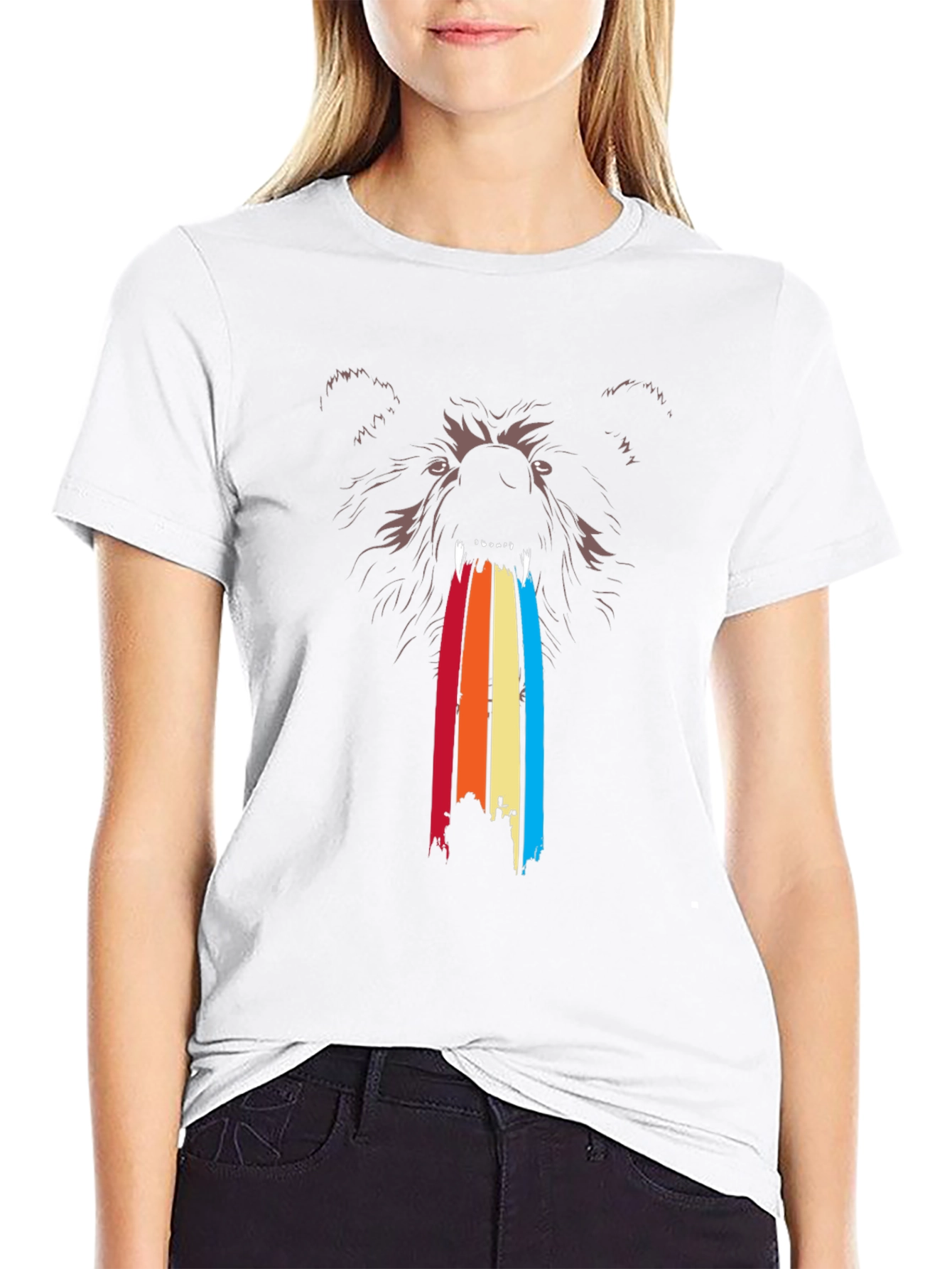 Retro Bear Rainbow T-Shirt - Unique Graphic Tee