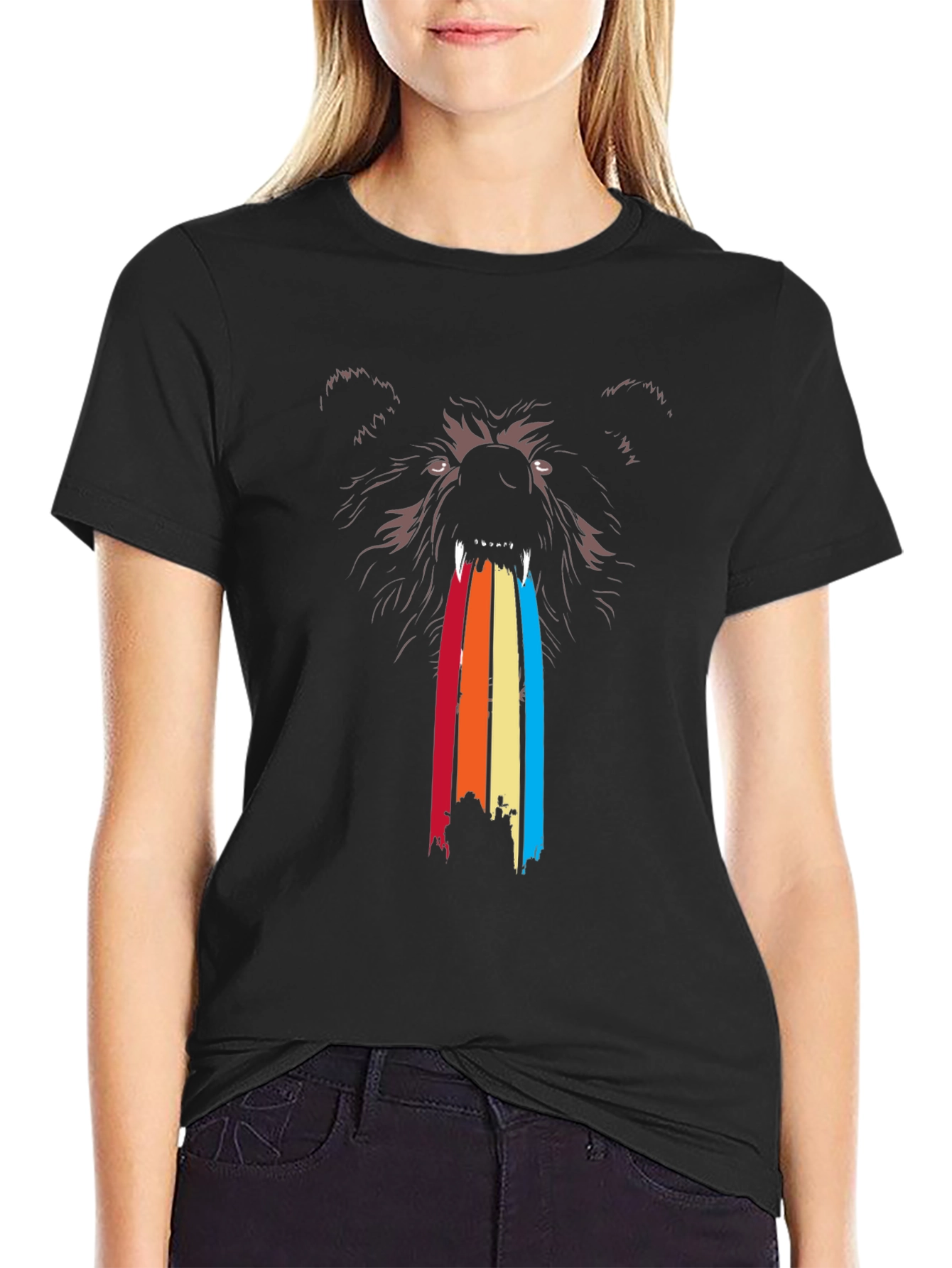 Retro Bear Rainbow T-Shirt - Unique Graphic Tee
