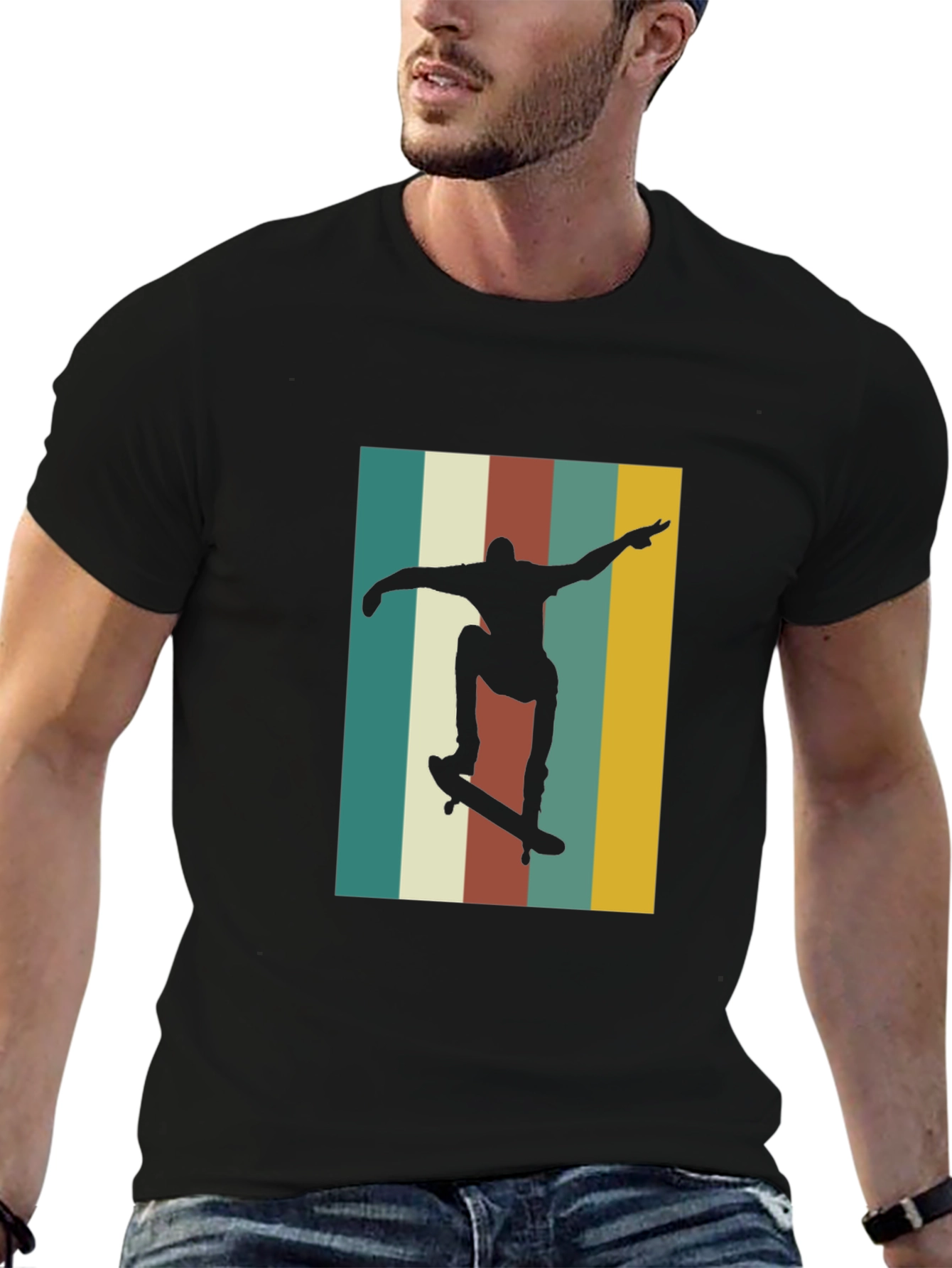 Retro Skateboarder Graphic Tee - Black