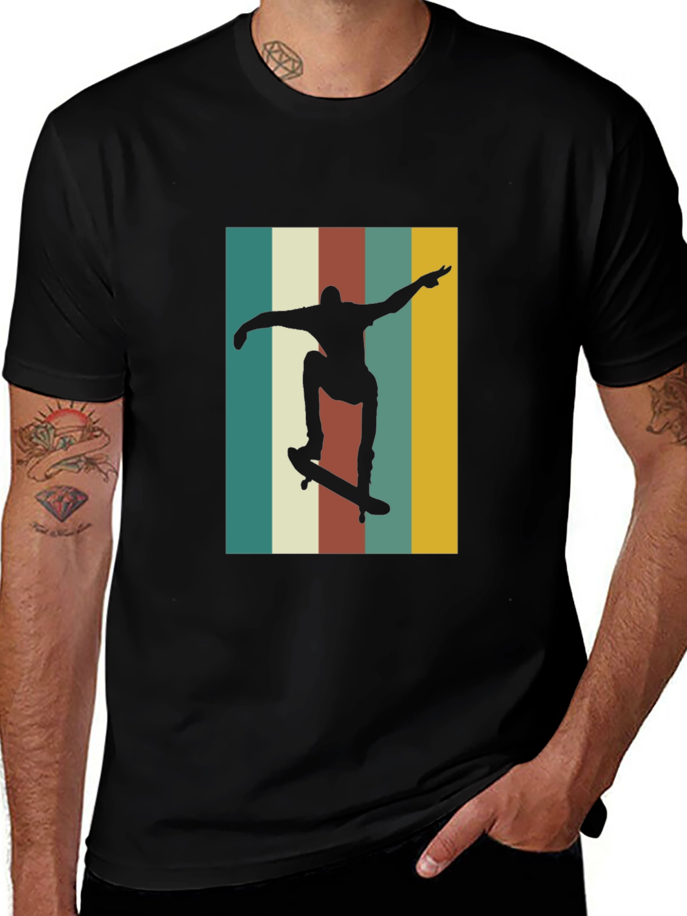Retro Skateboarder Graphic Tee - Black