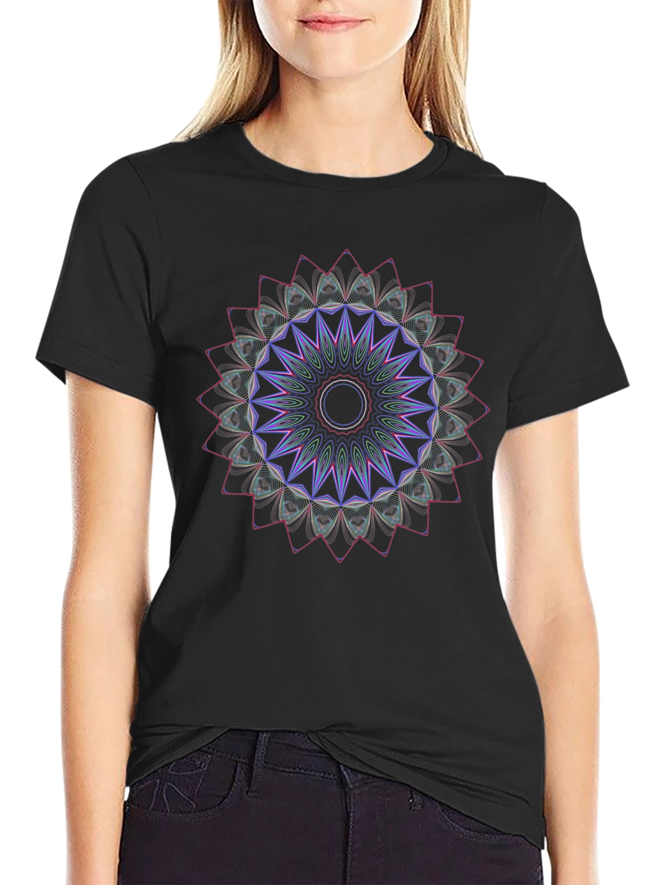 Geometric Mandala Graphic T-Shirt - Black