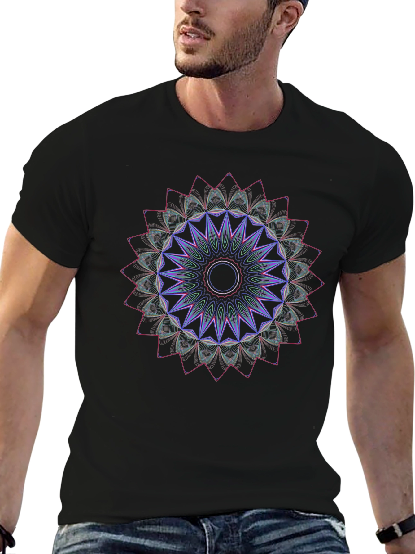 Geometric Mandala Graphic T-Shirt - Black