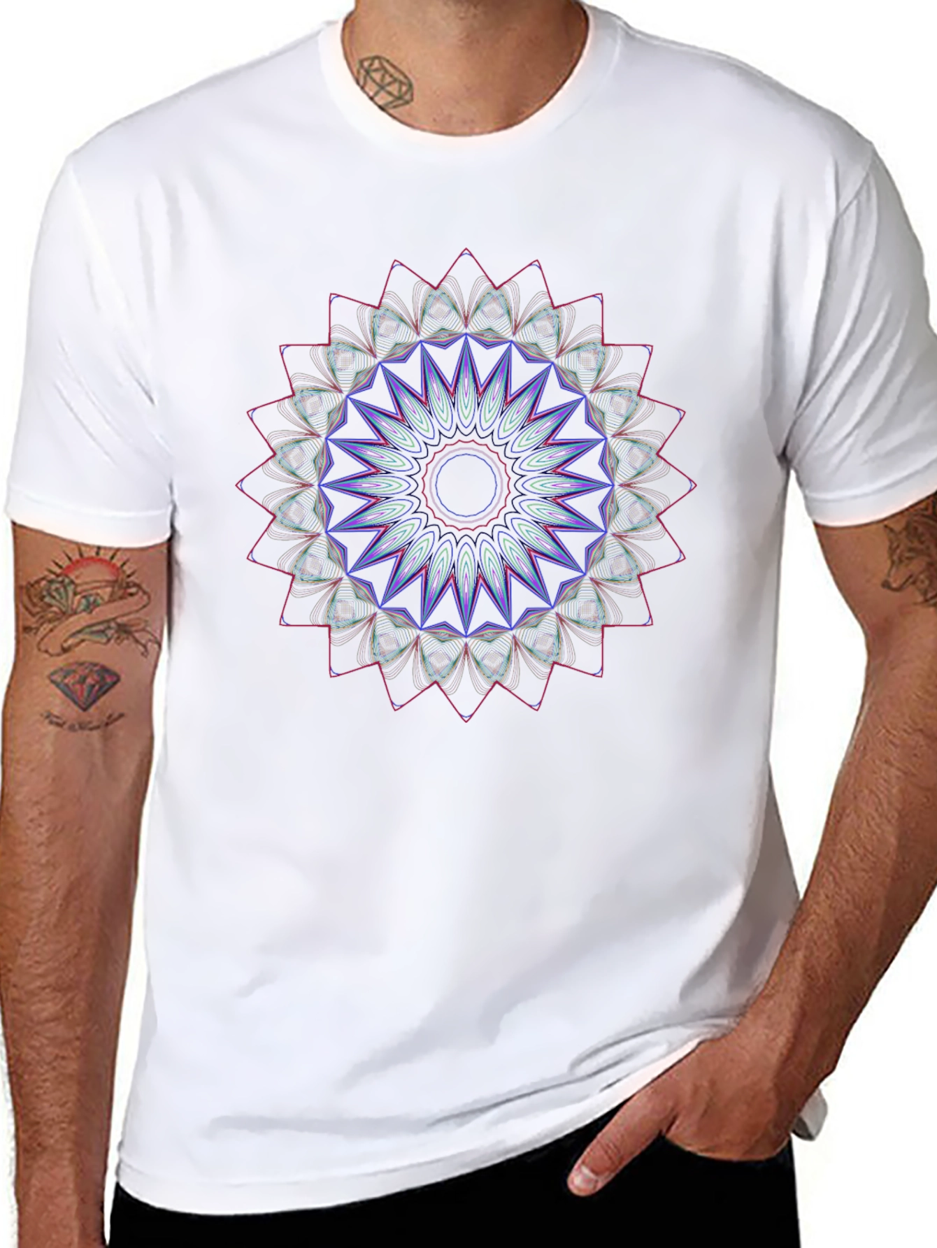 Geometric Mandala Graphic T-Shirt - Black