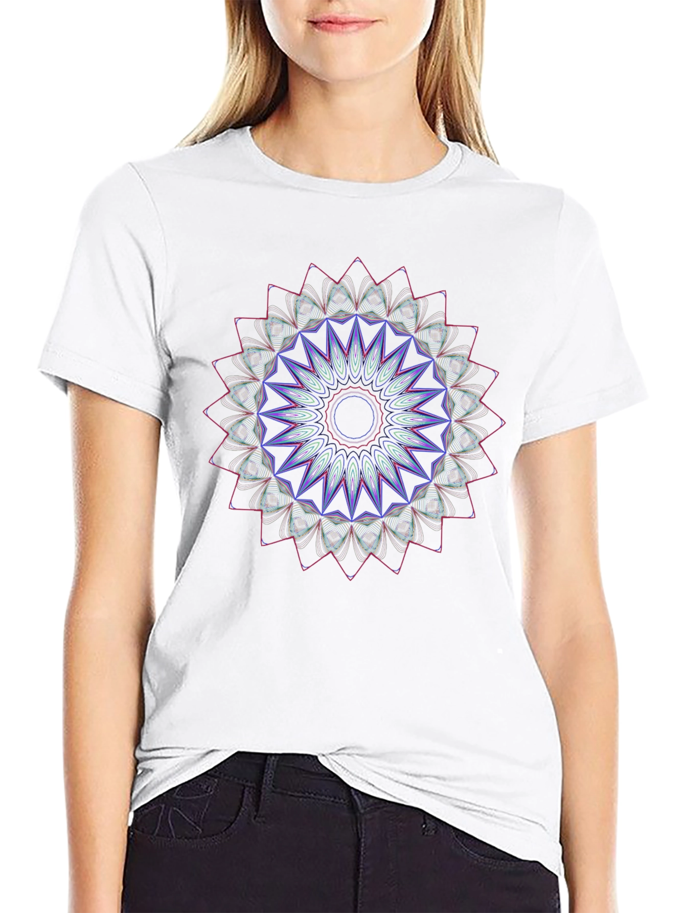 Geometric Mandala Graphic T-Shirt - Black
