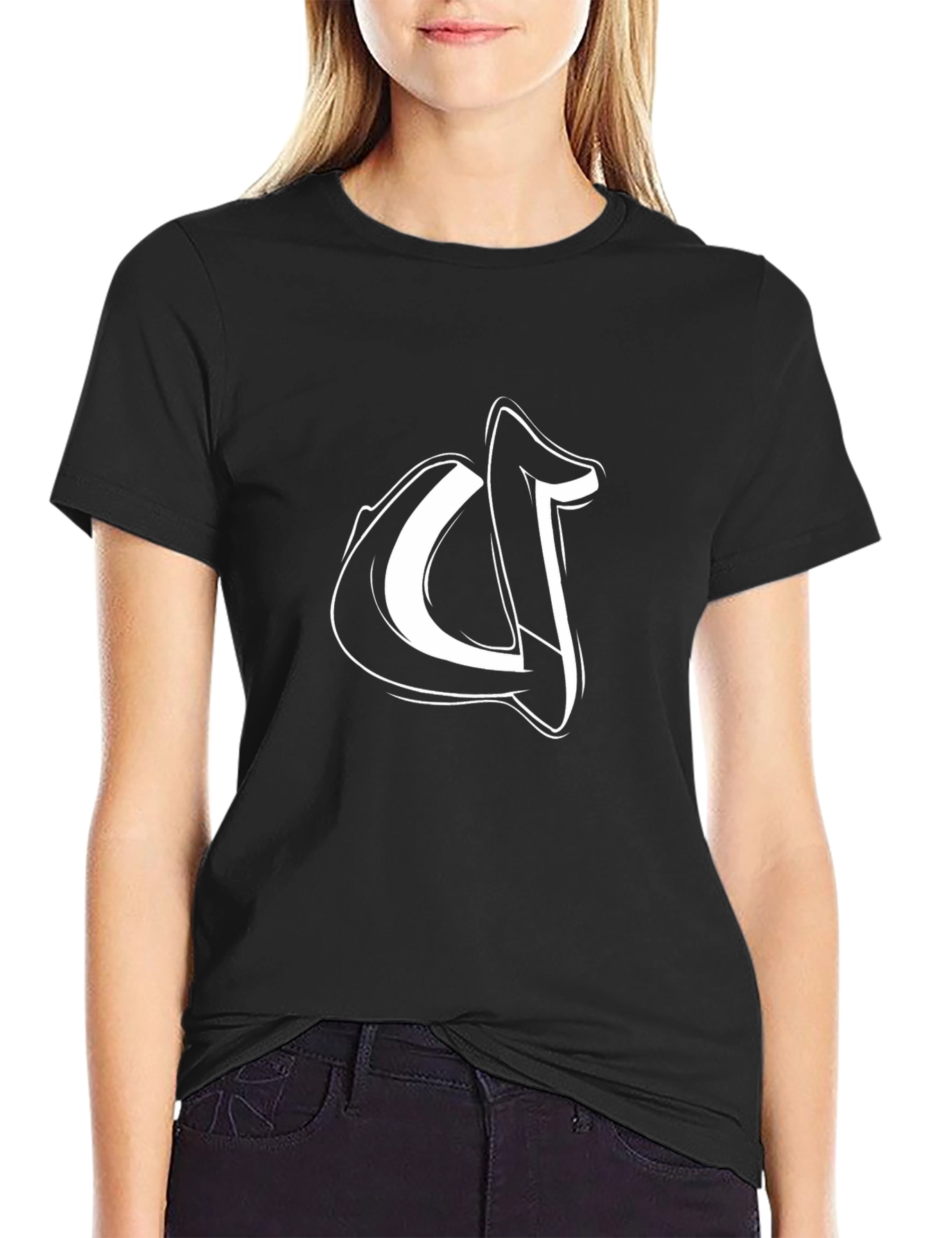 Stylish Black T-Shirt with White Graffiti Letter Design