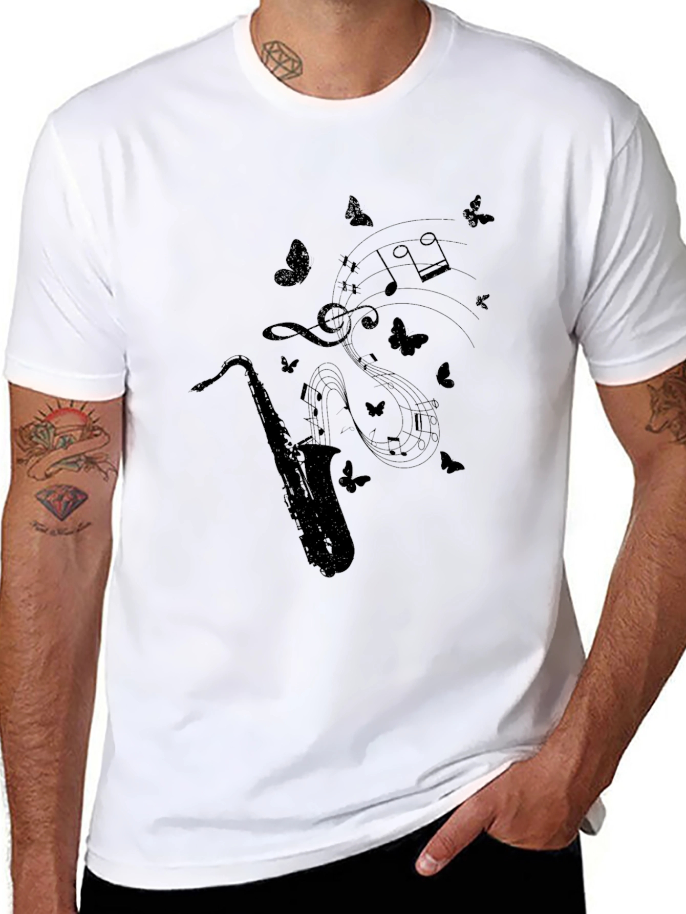 Saxophone & Music Notes Graphic T-Shirt