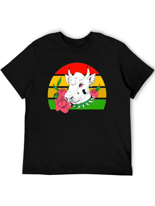Cow Punk T-Shirt - Striped Sunset Backdrop