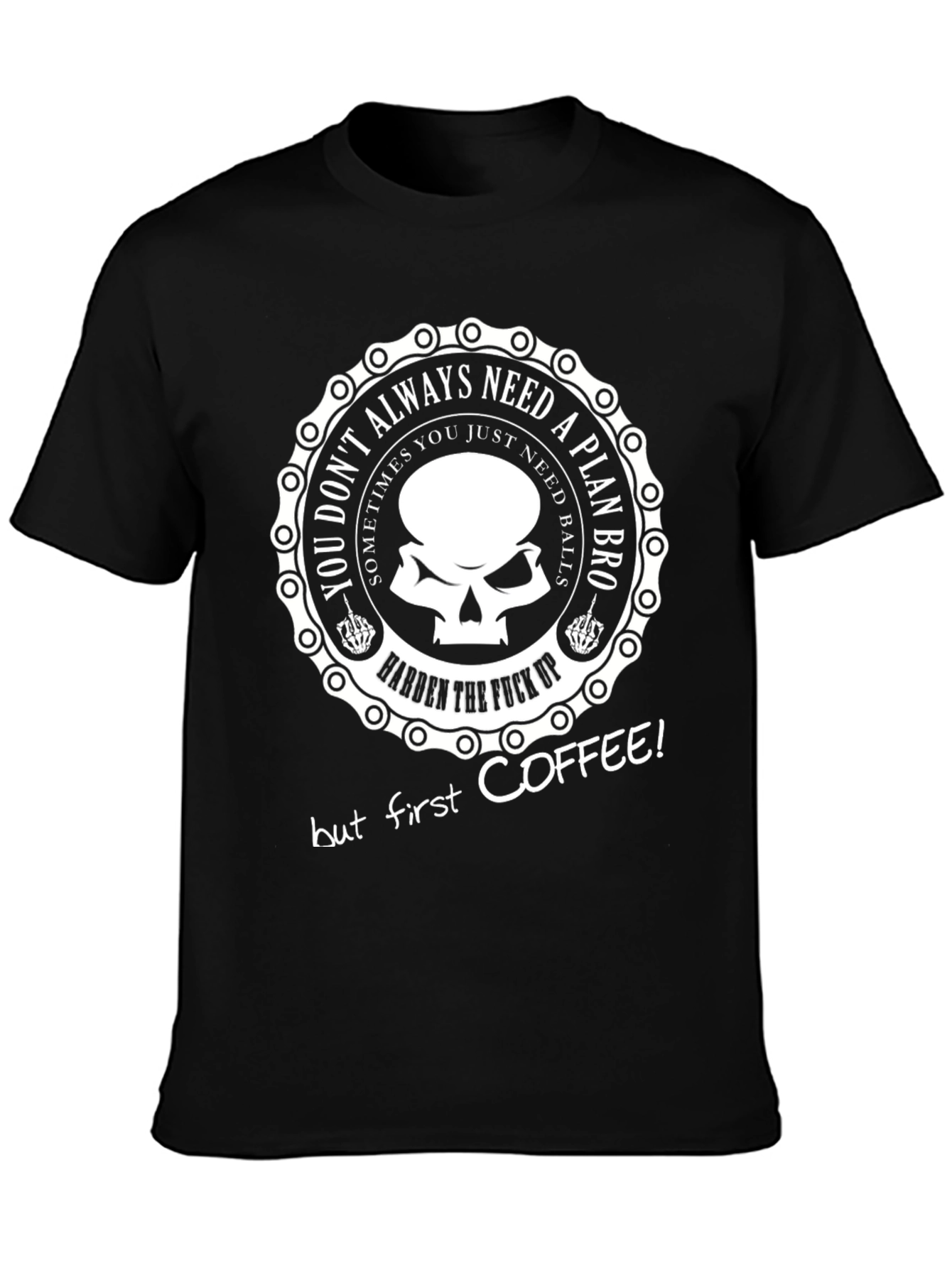 Hardcore Coffee Skull Graphic T-Shirt