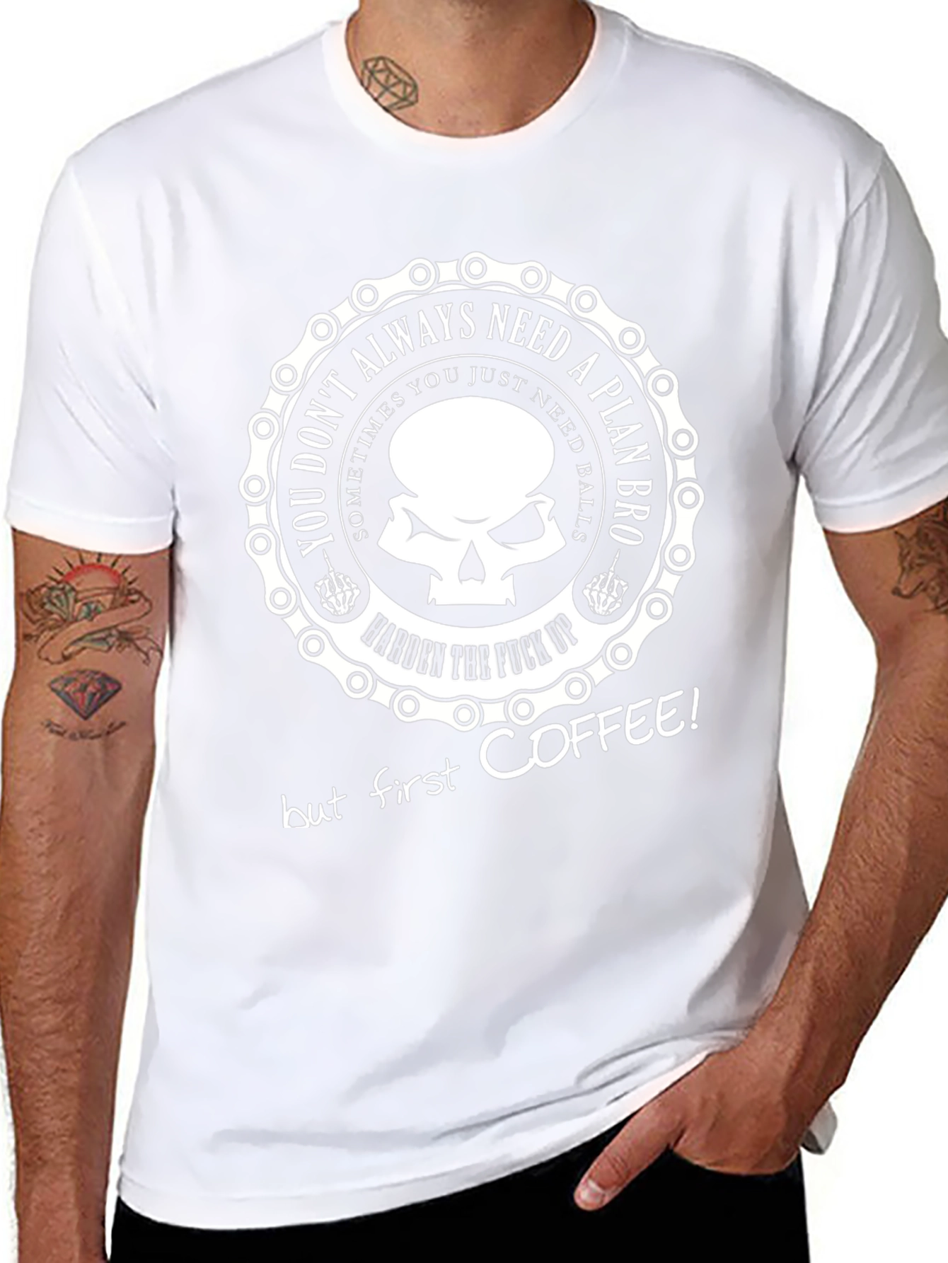 Hardcore Coffee Skull Graphic T-Shirt