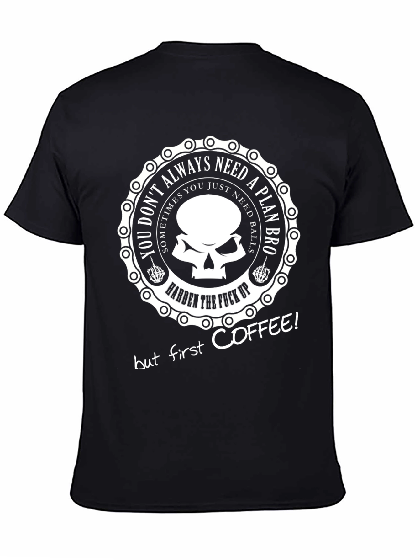 Hardcore Coffee Skull Graphic T-Shirt