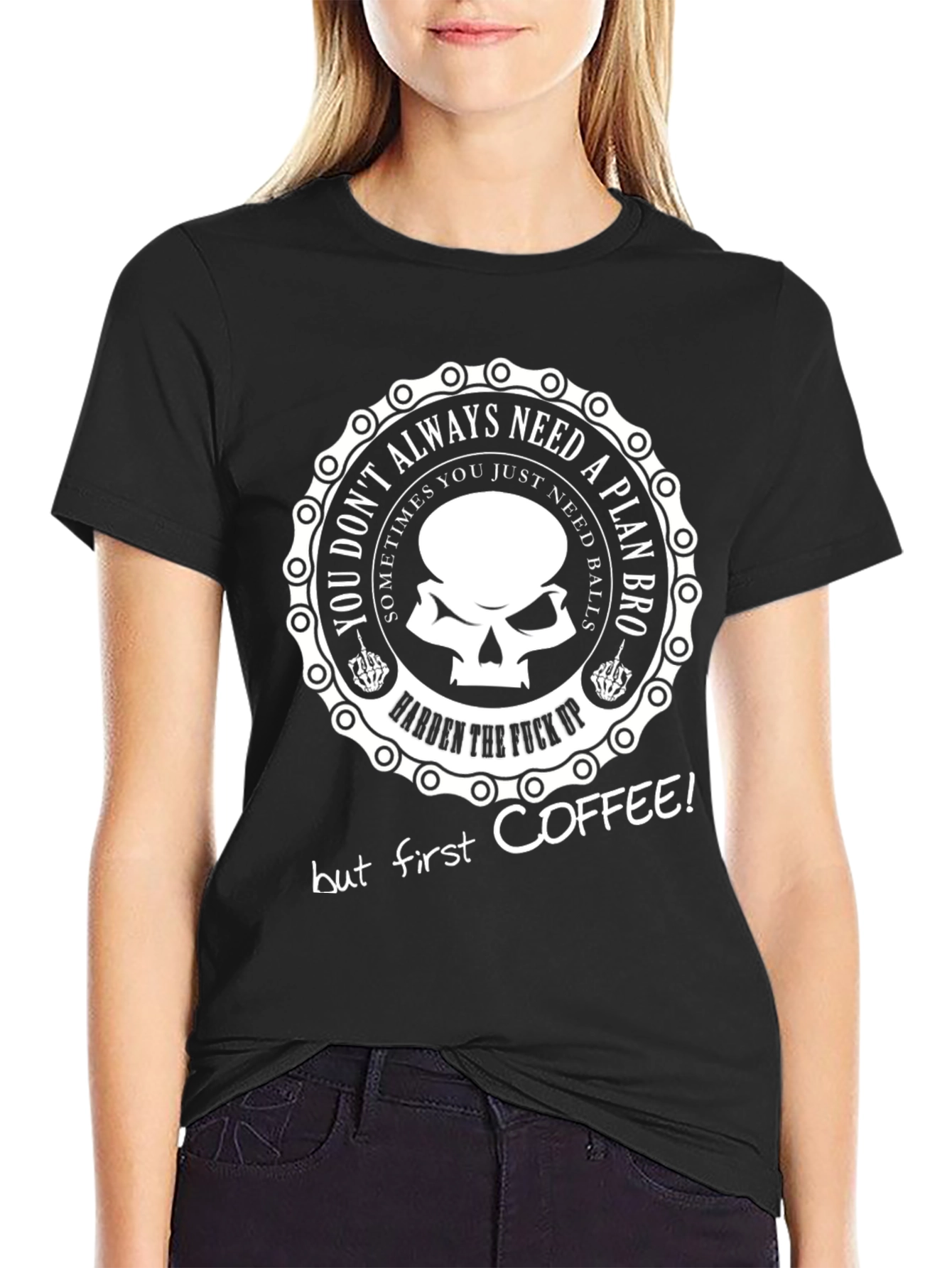 Hardcore Coffee Skull Graphic T-Shirt
