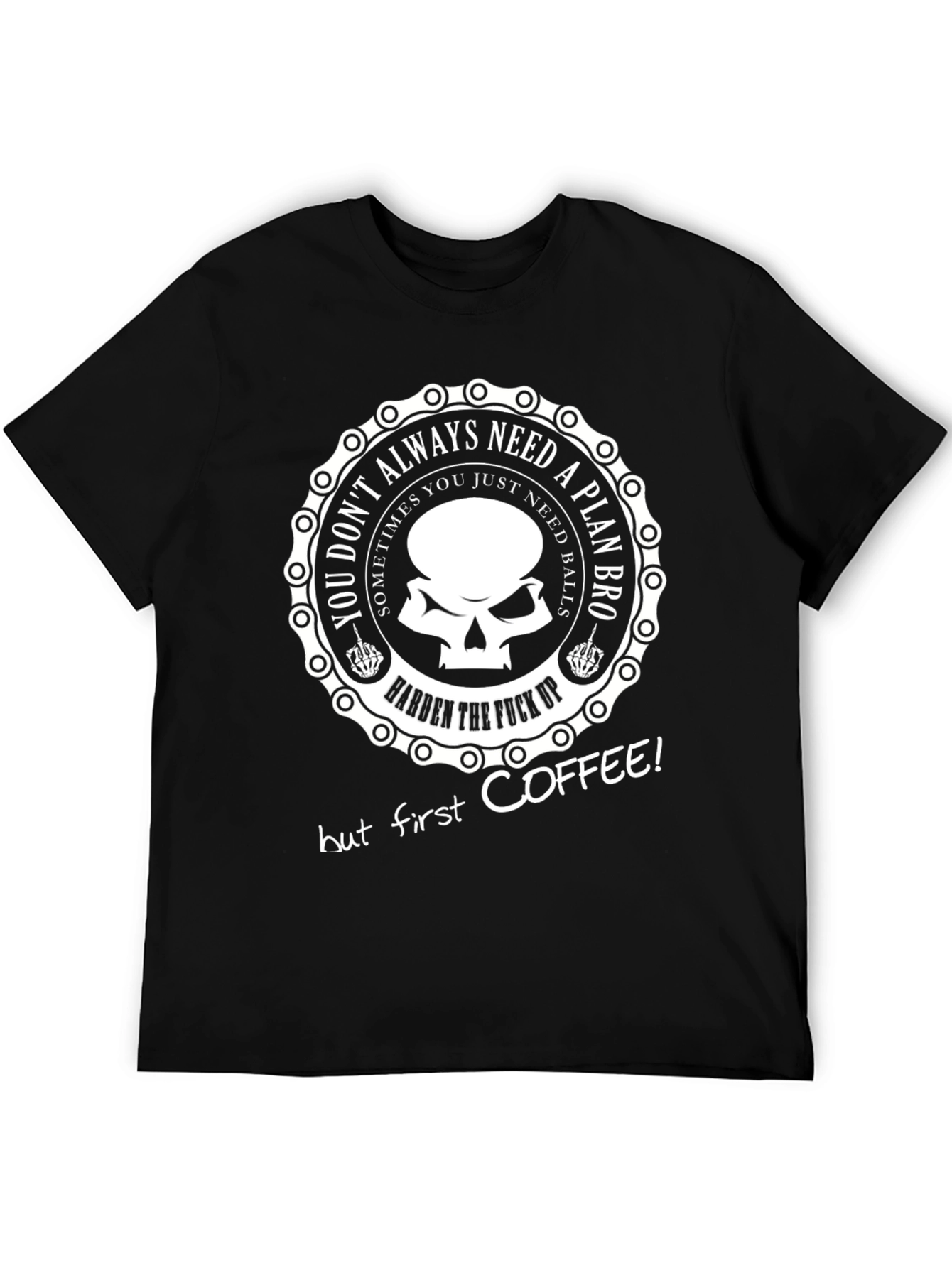 Hardcore Coffee Skull Graphic T-Shirt