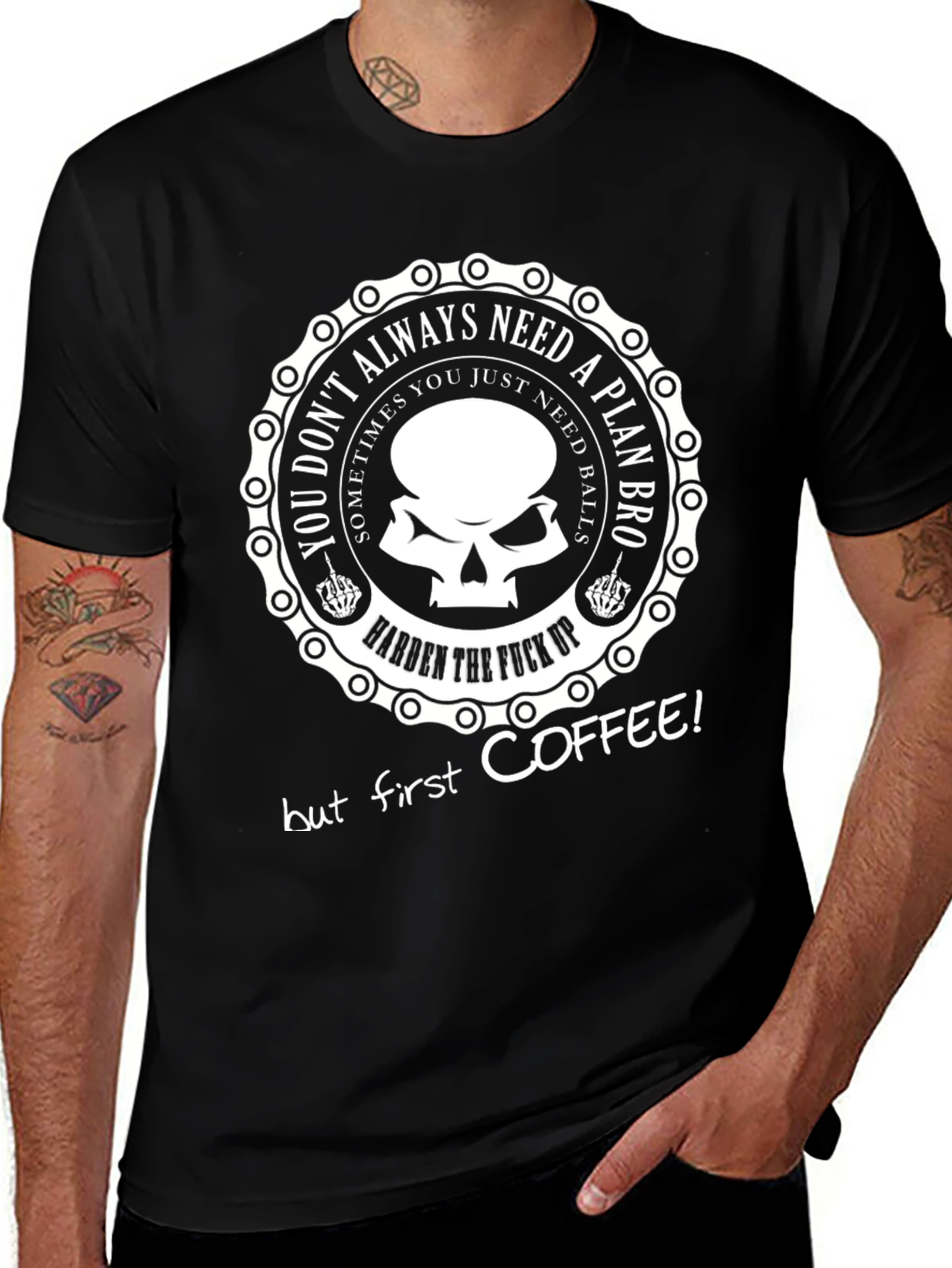 Hardcore Coffee Skull Graphic T-Shirt