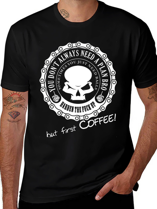 Hardcore Coffee Skull Graphic T-Shirt