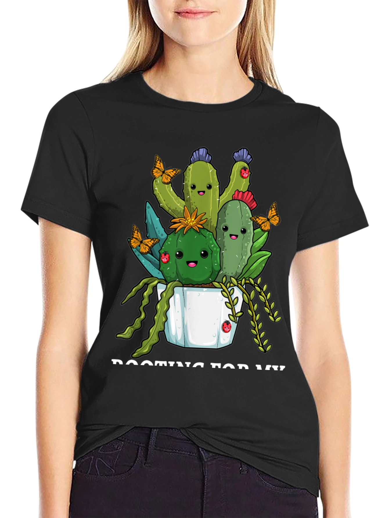 Cute Cactus Crew T-Shirt - Black