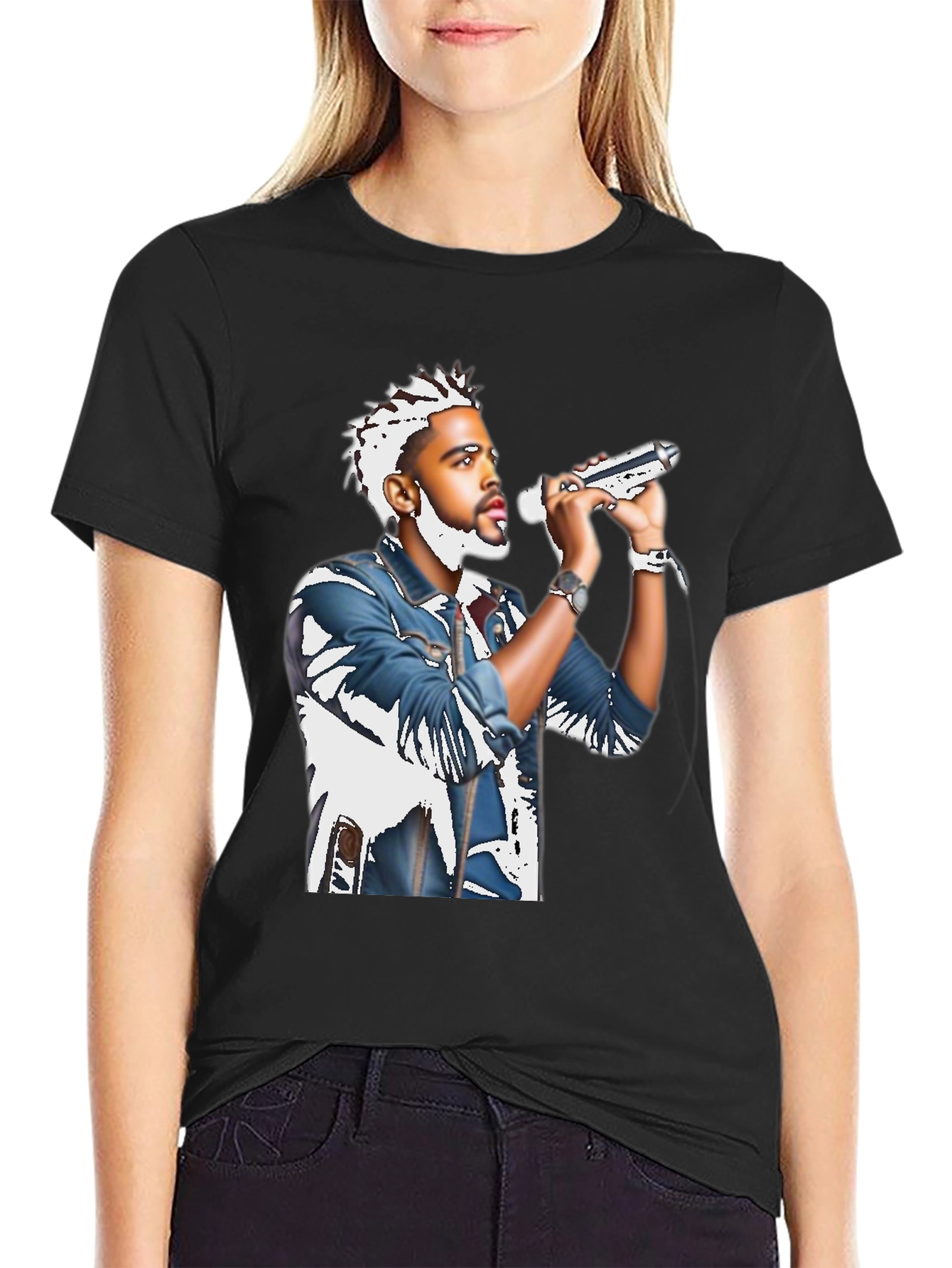 Black T-Shirt with Musician Graphic