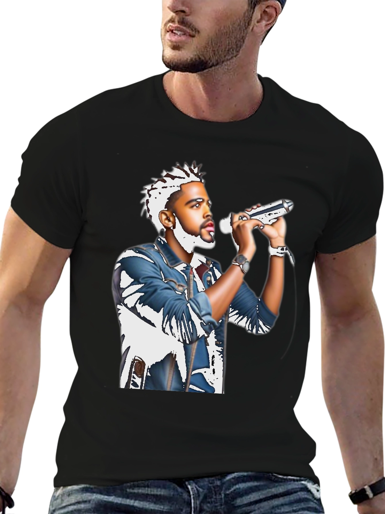 Black T-Shirt with Musician Graphic