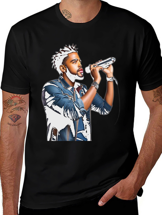 Black T-Shirt with Musician Graphic