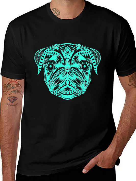 Tribal Pug T-Shirt – Bold Teal Dog Lover Graphic Tee