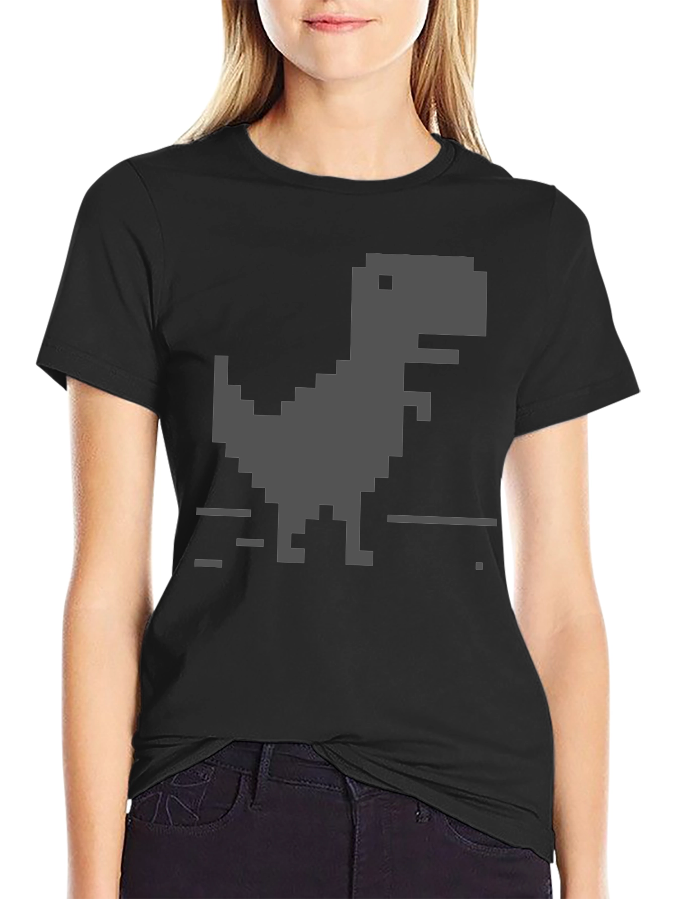 Pixel Dinosaur Black T-Shirt